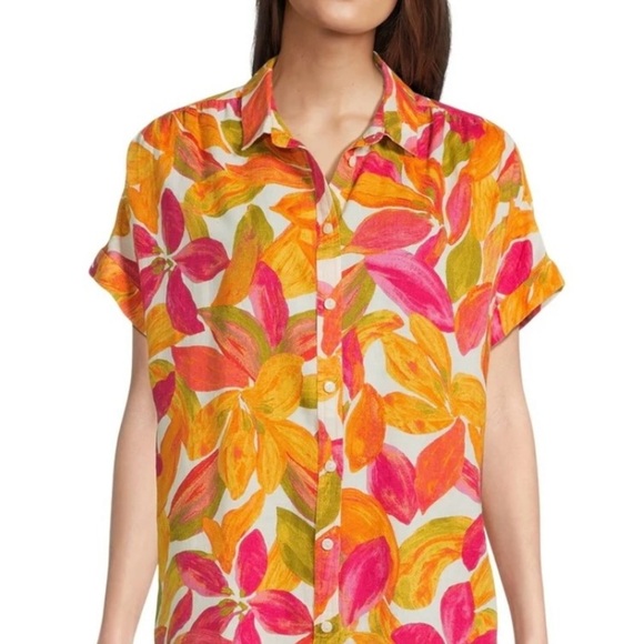 Time and Tru Orange Yellow Short Sleeve Notched Collar Shirt - Picture 1 of 8